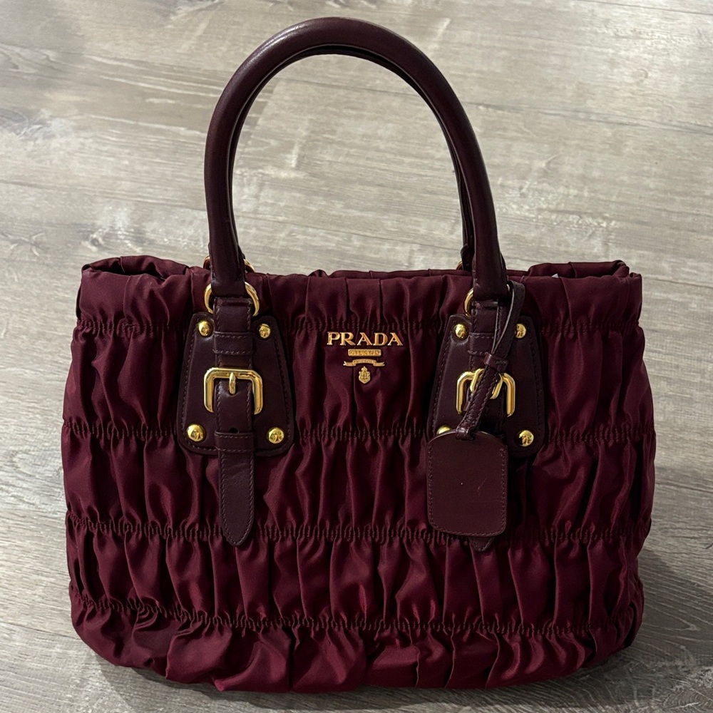 Prada Maroon Gathered Satchel